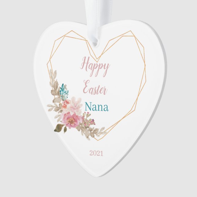 Happy Oaster Nana Geometric Floral Heart Ornament (Vorderseite)