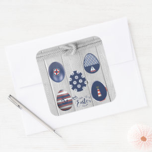 Happy Oaster Nautical Themed Coastal Bootings Quadratischer Aufkleber