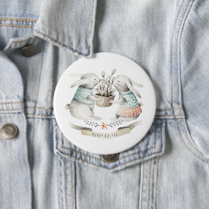 Happy Oaster Niedlich Bunnies in Liebe Button