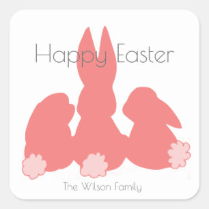 Happy Oaster   Niedlich Bunnies   Personalisierter Quadratischer Aufkleber