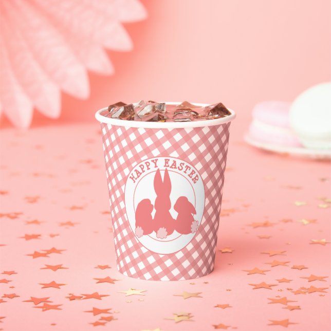 Happy Oaster - Niedlich Bunnies & Pink Gingham Pappbecher (Insitu)
