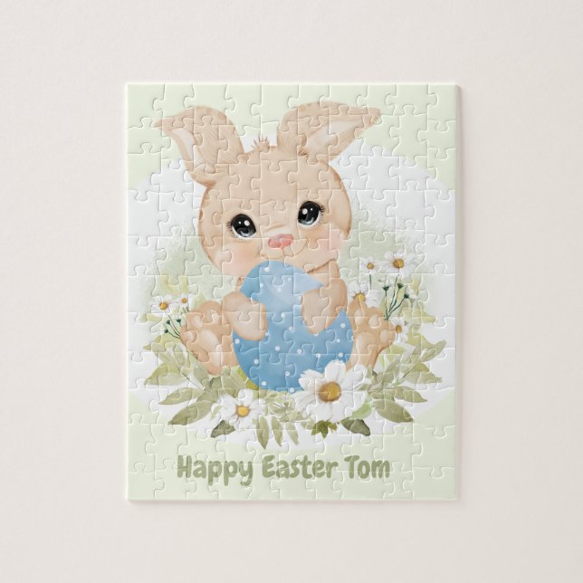 Happy Oaster Niedlich Bunny Blue Egg Personalisier Puzzle (Vertikal)