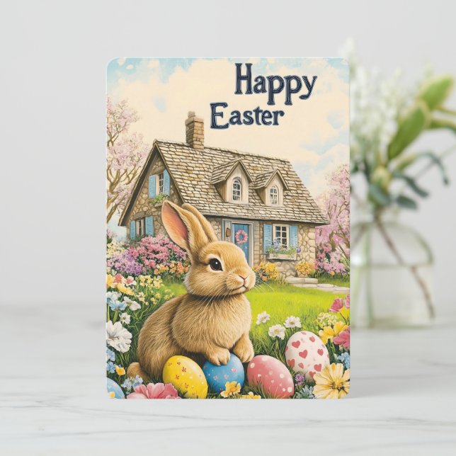 Happy Oaster Niedlich Bunny Cards Feiertagskarte (Stehend Vorderseite)