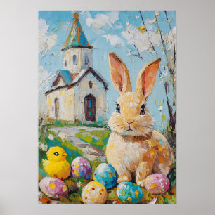 Happy Oaster Niedlich Bunny Chick Malerkirche Poster