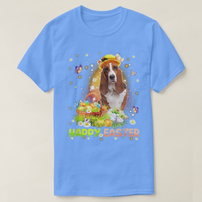 Happy Oaster Niedlich Bunny Dog Basset Hound Egg B T-Shirt (Design vorne)