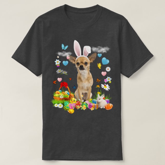 Happy Oaster Niedlich Bunny Dog Chihuahua Eggs Bas T-Shirt (Design vorne)
