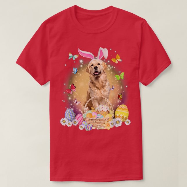 Happy Oaster Niedlich Bunny Dog Golden Retriever E T-Shirt (Design vorne)