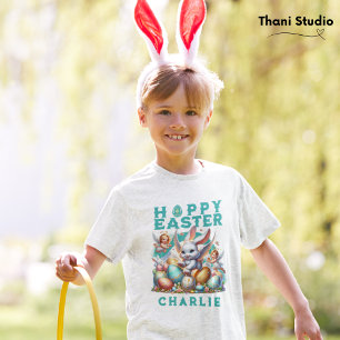 Happy Oaster Niedlich Bunny & Eggs Anpassbarer Nam T-Shirt