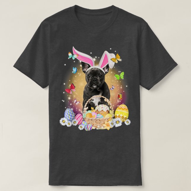 Happy Oaster Niedlich Bunny Hund Französisch Eier  T-Shirt (Design vorne)