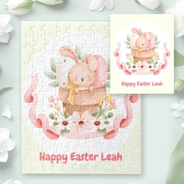 Happy Oaster Niedlich Bunny Personalisiert Name Gi Puzzle (Happy Easter Cute Bunny Personalized Name Girl Jigsaw Puzzle)