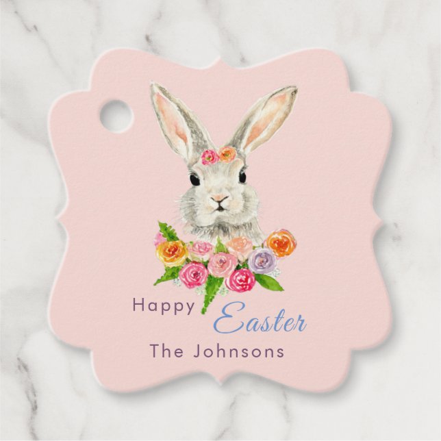 Happy Oaster niedlich Bunny Pink Geschenkanhänger (Vorderseite)