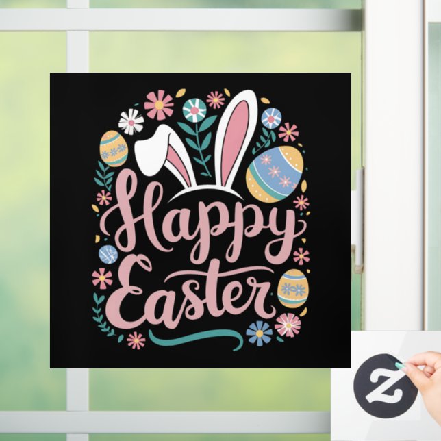 Happy Oaster Niedlich Bunny Rabbit Eggs Fensteraufkleber (Zuhause)