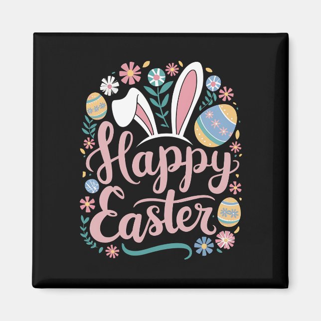 Happy Oaster Niedlich Bunny Rabbit Eggs Magnet (Vorne)
