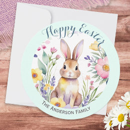 Happy Oaster Niedlich Bunny und Blume Personalisie Feiertagskarte