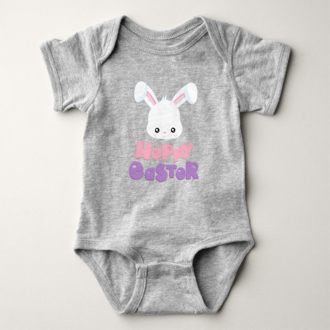 Happy Oaster, Niedlich Bunny, White Bunny, Rabbit Baby Strampler (Vorderseite)