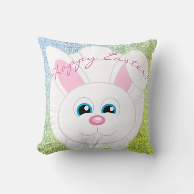 Happy Oaster Niedlich Cartoon Bunny Blue Green Gli Kissen (Vorderseite)