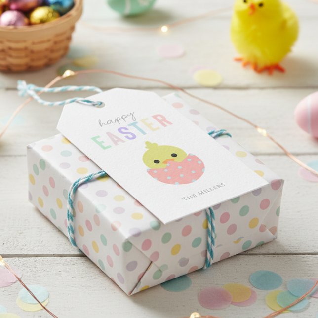 Happy Oaster Niedlich Chick Peep Pastel Typografie Geschenkanhänger (Von Creator hochgeladen)