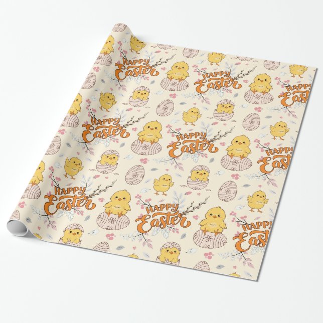 Happy Oaster Niedlich Chick Wrapping Paper Geschenkpapier (Ungerollt)
