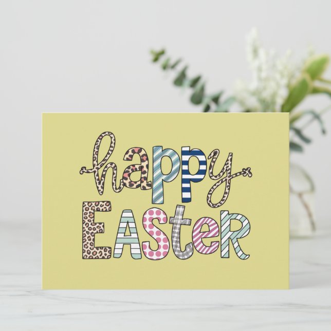 Happy Oaster Niedlich Floral Bunny Spring Leopard Feiertagskarte (Stehend Vorderseite)