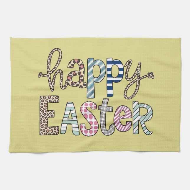 Happy Oaster Niedlich Floral Bunny Spring Leopard Geschirrtuch (Horizontal)
