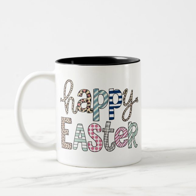 Happy Oaster Niedlich Floral Bunny Spring Leopard Zweifarbige Tasse (Links)