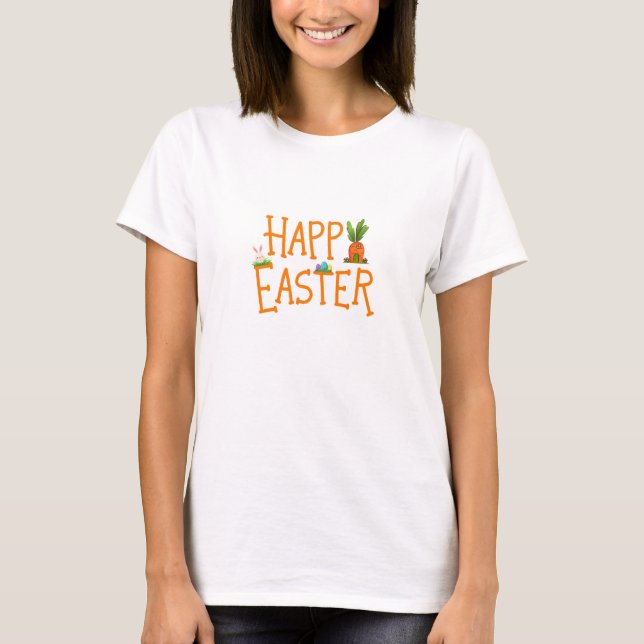 Happy Oaster Niedlich Fun Bunny Carrot House Eggs T-Shirt (Vorderseite)