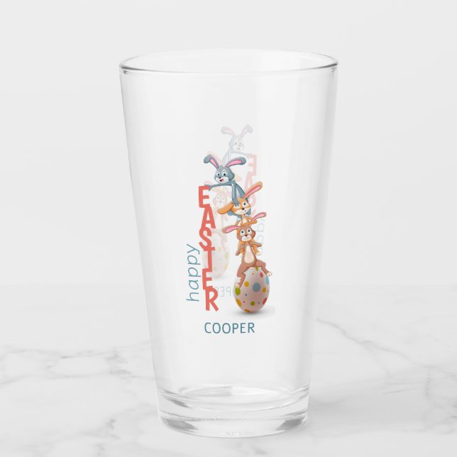 Happy Oaster Niedlich Funny Modern Bunny Rabbit Eg Glas (Vorderseite)