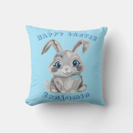 Happy Oaster Niedlich Gray Bunny Rabbit Blue Name Kissen