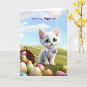 Happy Oaster Niedlich Kitten mit Osterkorb Karte