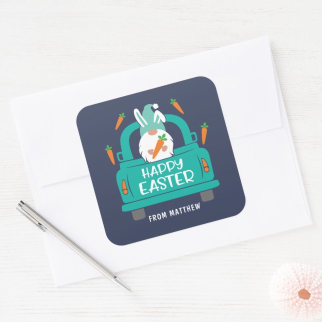 Happy Oaster Niedlich Moderner Gnome LKW Name Clas Quadratischer Aufkleber (Umschlag)