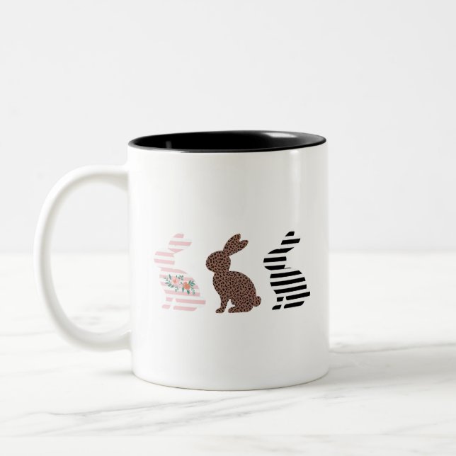 Happy Oaster Niedlich Osterleopard Bunny Rabbit Zweifarbige Tasse (Links)