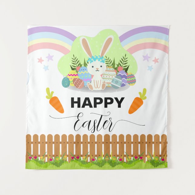 Happy Oaster Niedlich Pastellfarbenhintergrund Wandteppich (Vorderseite)