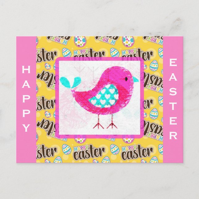 Happy Oaster Niedlich Pink Chick Postkarte (Vorderseite)