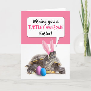 Happy Oaster Niedlich Turtle om Bunny Ears Feiertagskarte