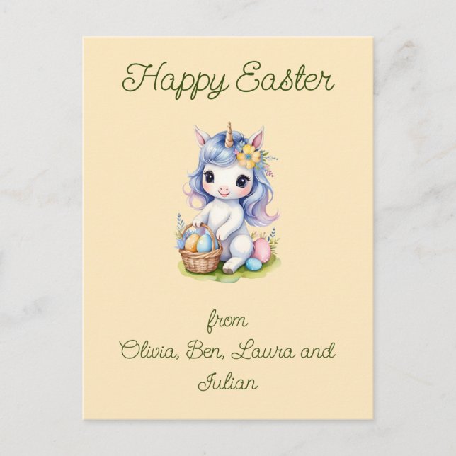 Happy Oaster Niedlich Unicorn Postkarte (Vorderseite)