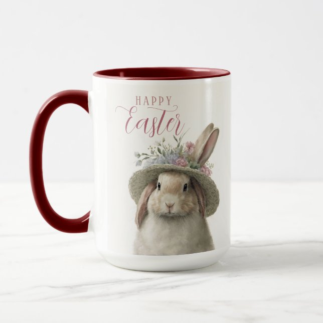 Happy Oaster Niedlich Watercolor Floral Bunny Rabb Tasse (Links)