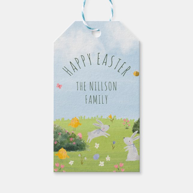 Happy Oaster niedliche Aquarelltafeln Geschenkanhänger (Vorderseite)