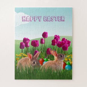 Happy Oaster Niedliche Rabbit Tulips und farbige E Puzzle