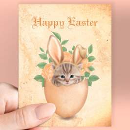 Happy Oaster niedliche Vintage Bunny Kitty & Eiern Postkarte