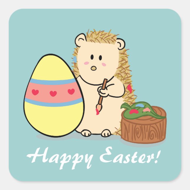 Happy Oaster Niedlicher Igel Malerei Ei Quadratischer Aufkleber (Vorderseite)