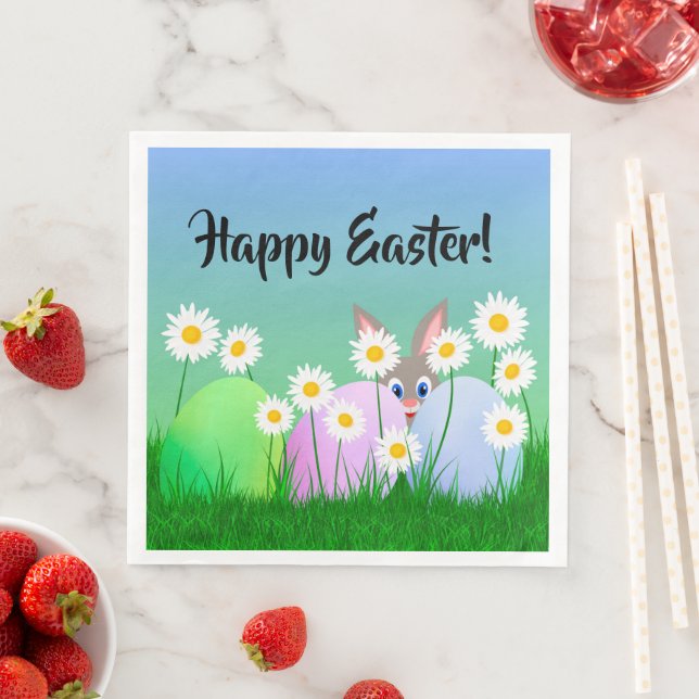 Happy Oaster Paper Napkin Bunny Eggs Niedlich farb Serviette (Beispiel)