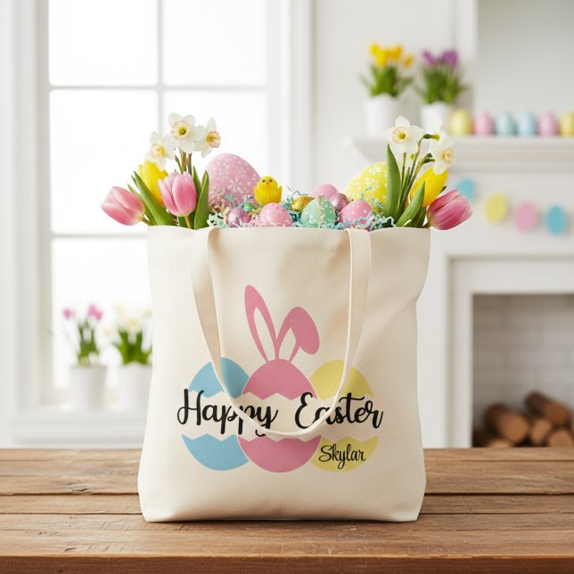 Happy Oaster Pastel Eggs und Bunny Oars Custom Tragetasche (Happy Easter Pastel Eggs and Bunny Ears Custom Tote Bag)
