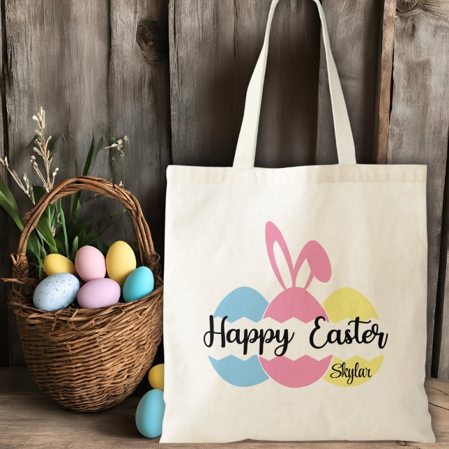 Happy Oaster Pastel Eggs und Bunny Oars Custom Tragetasche (Happy Easter Pastel Eggs and Bunny Ears Custom Tote Bag)