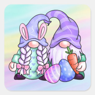 Happy Oaster Pastel Gnomes Quadratischer Aufkleber