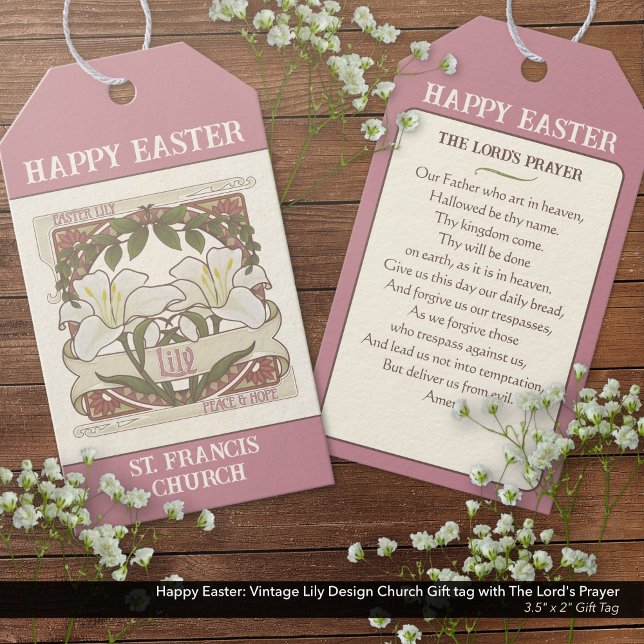 Happy Oaster: Peace & Vintag Lily Church Geschenkanhänger (Happy Easter: Vintage Lily Design Church Gift Tags with The Lord's Prayer)