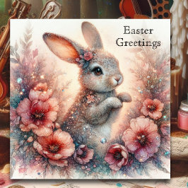 Happy Oaster Peach Wassercolor Flora Bunny Oster Feiertagskarte