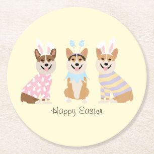 Happy Oaster Pembroke Welsh Corgi Dogs Runder Pappuntersetzer
