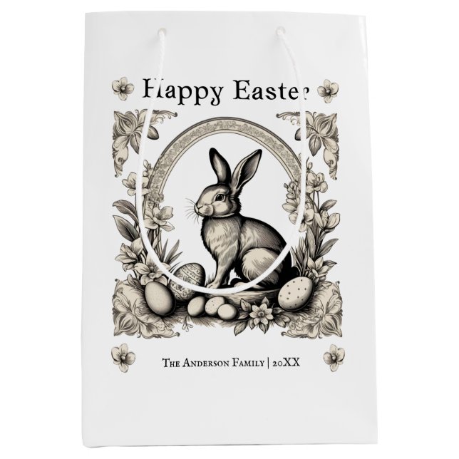 Happy Oaster Personalisiert Retro Rabbit Chic Mittlere Geschenktüte (Vorderseite)