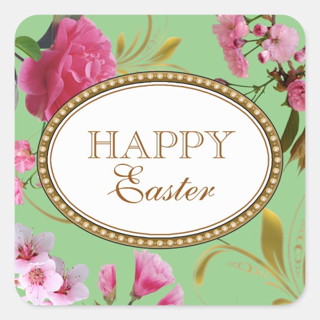 Happy Oaster Pink Blume Quadratischer Aufkleber (Vorderseite)