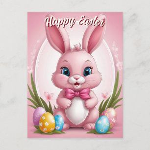 Happy Oaster Pink Bunny Feiertagspostkarte